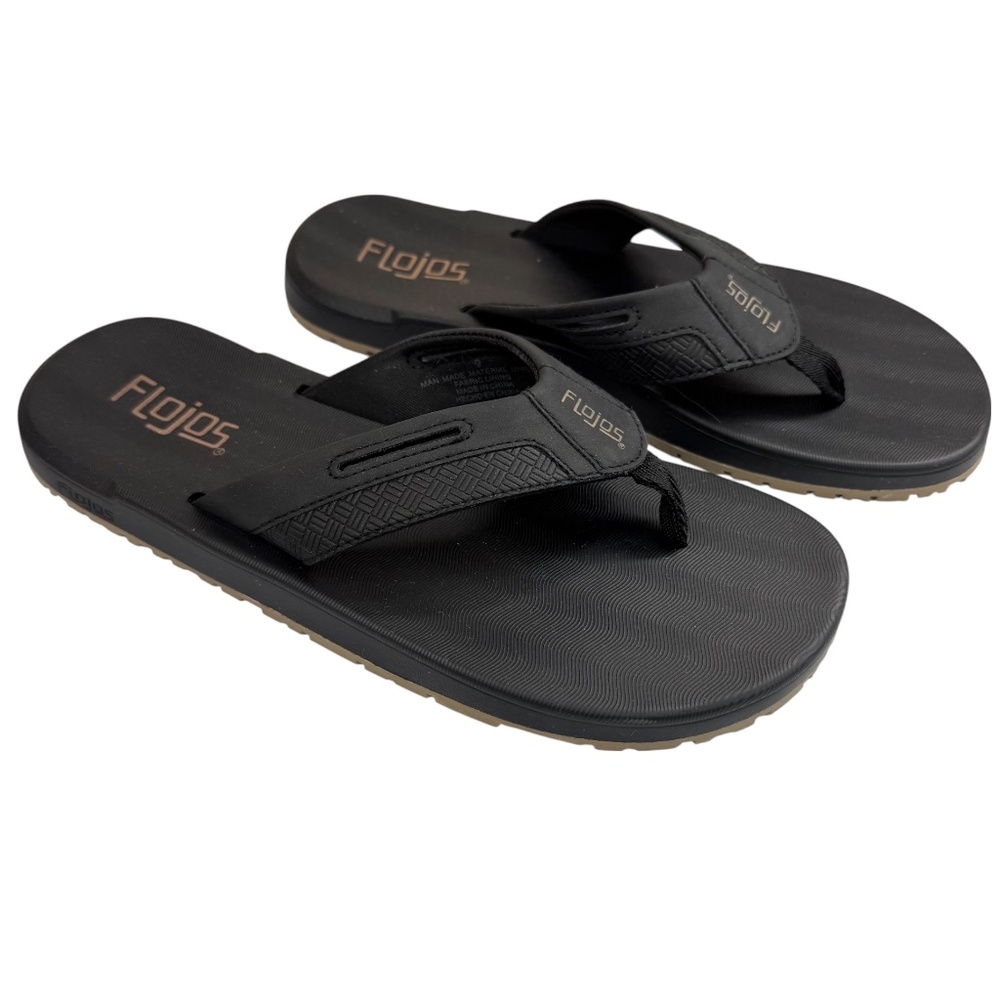 Flojos Black Flip Flop Sandals Mens Size 9 Cushioned Beach Casual